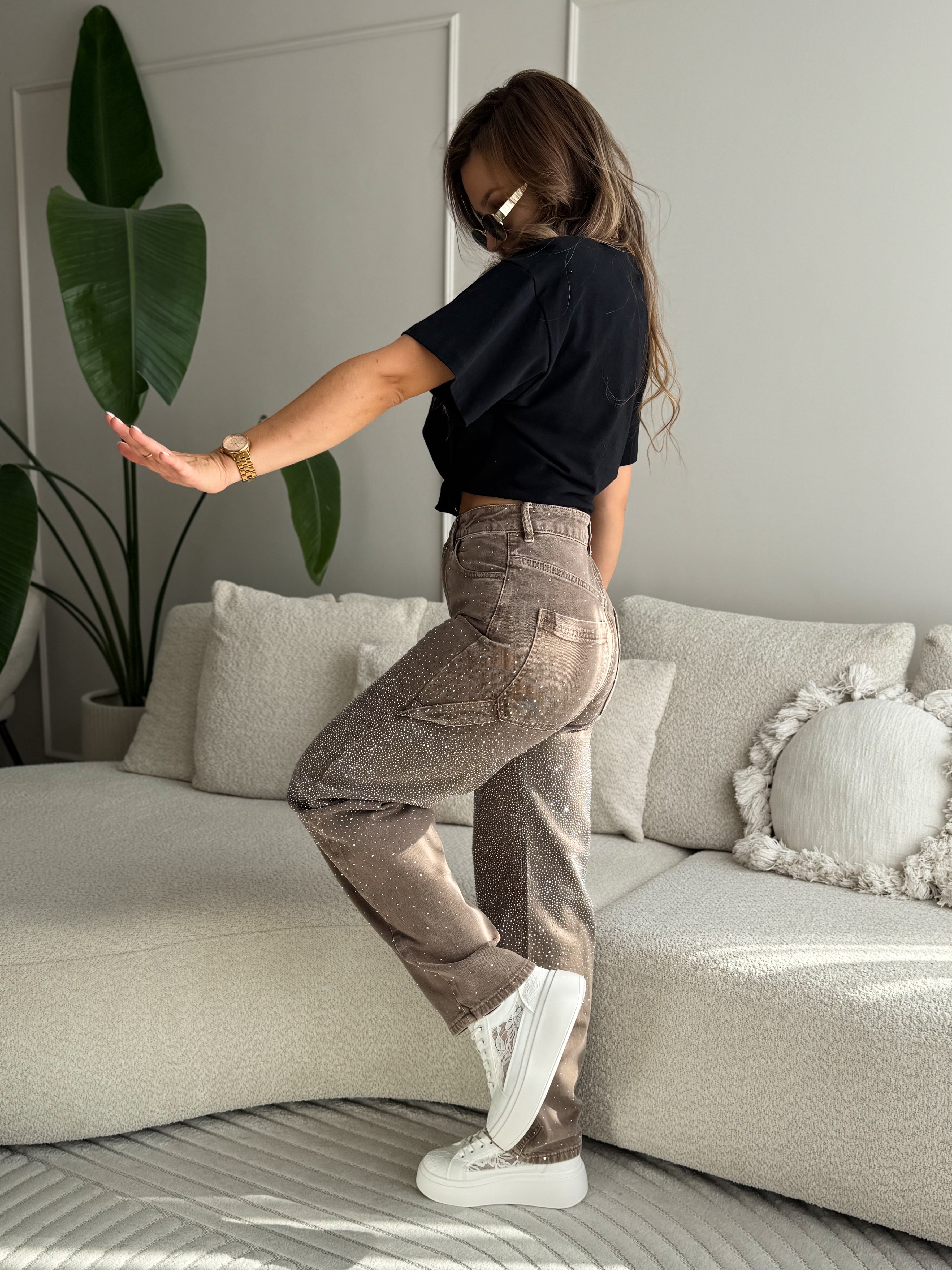 Grace Crystal Jeans Brown Barrel