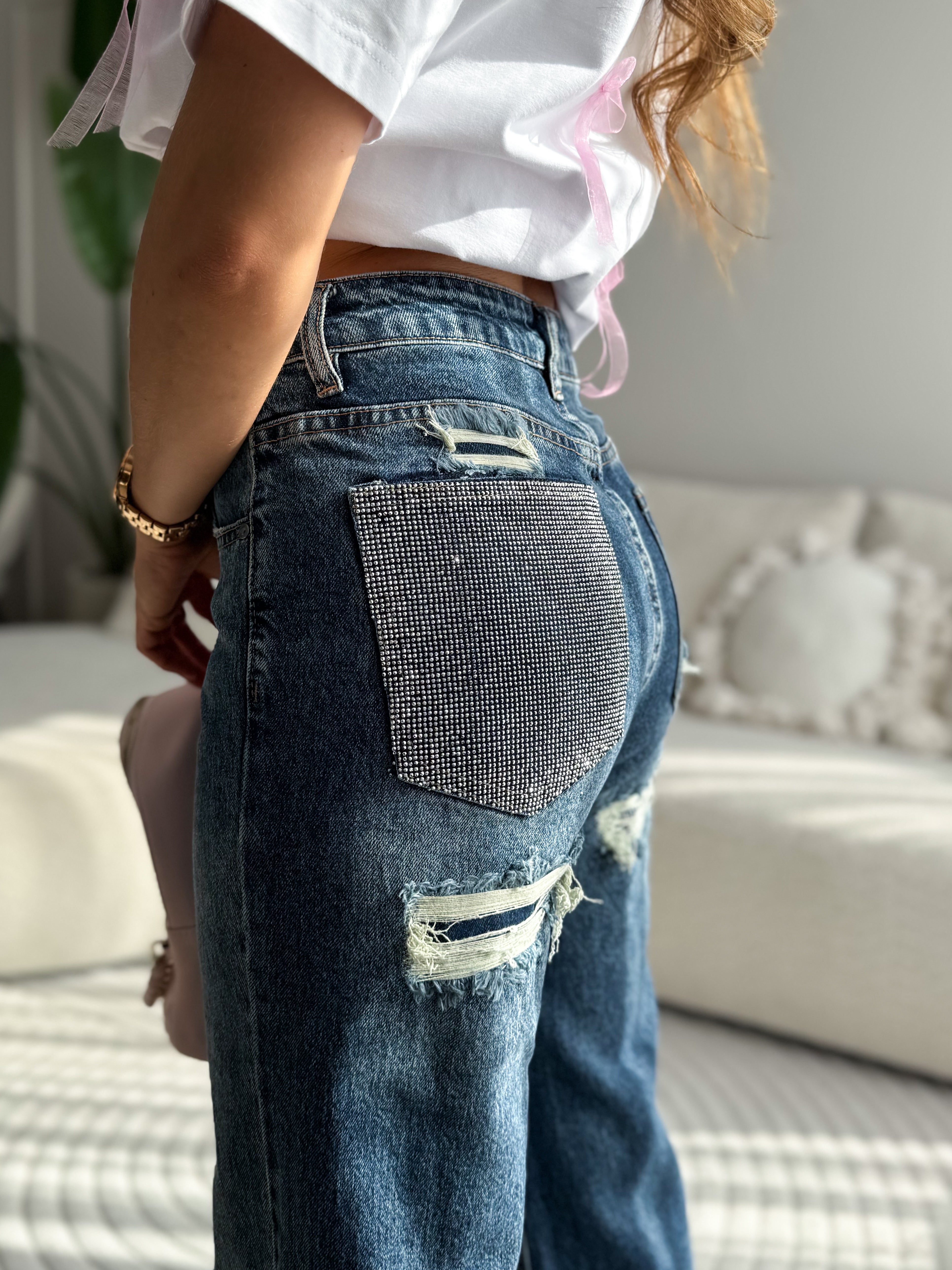 Corso Crystal Pocket Jeans Wide Leg