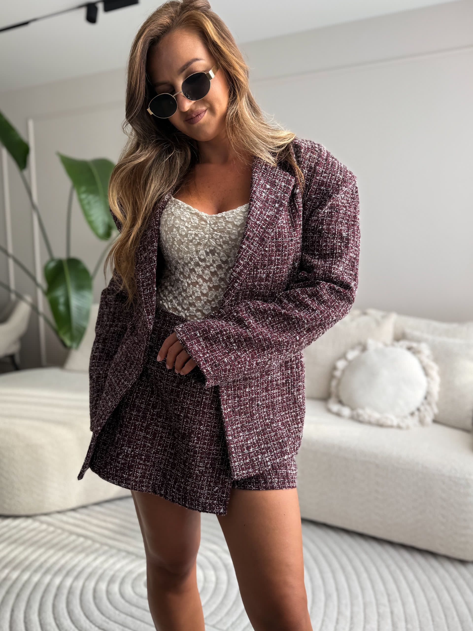 Olia Classy Set Blazer + Skort Burgundy