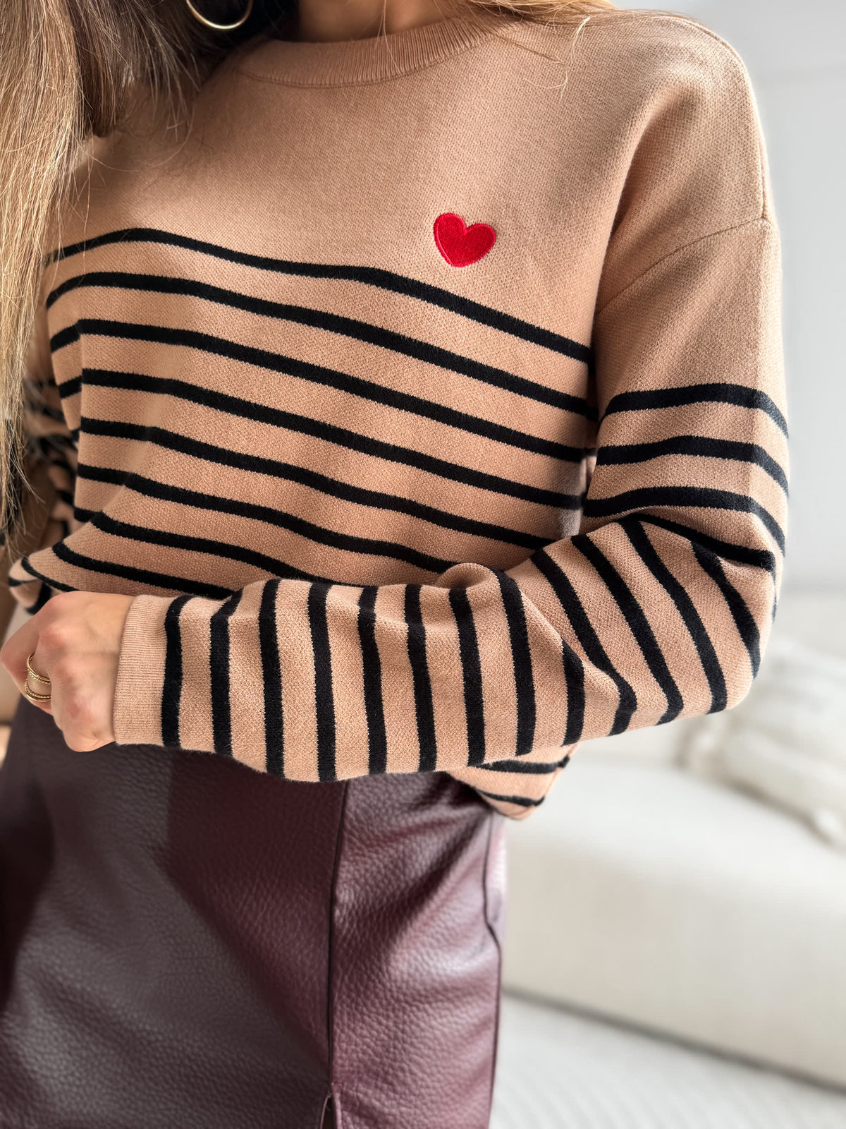 Amelie Heart Sweater Carmel