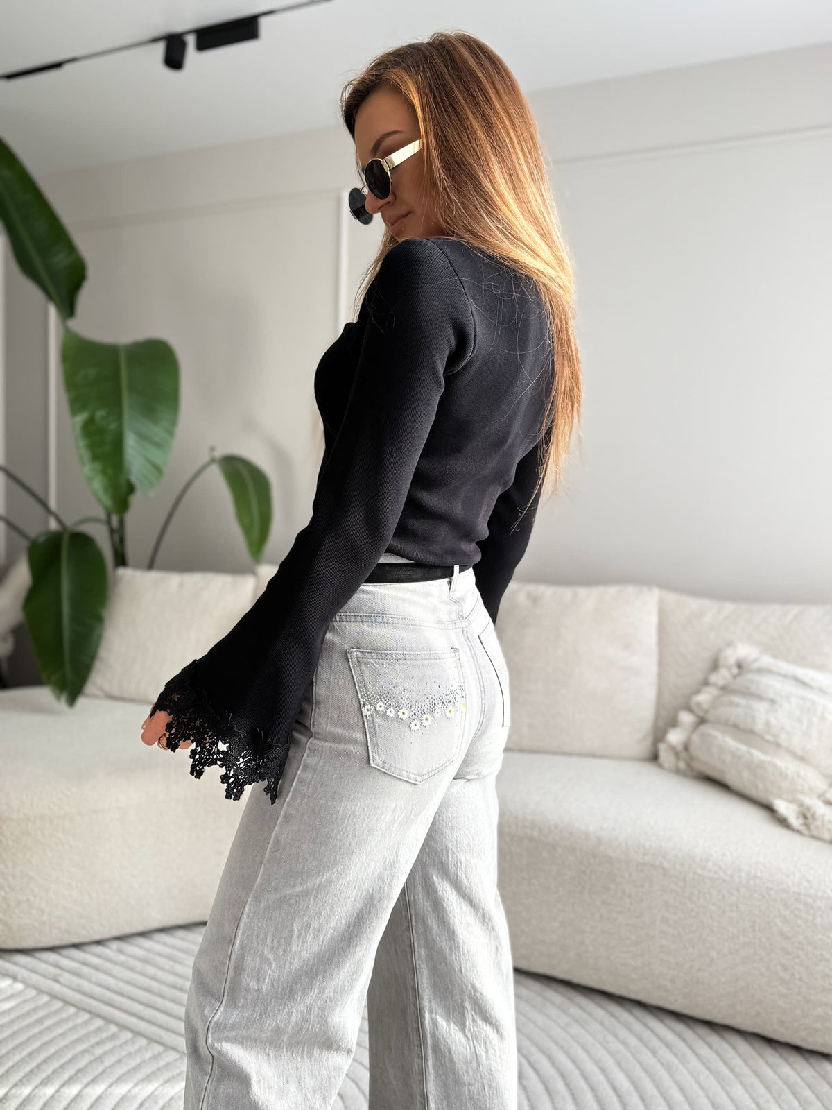 Lacey Ribbed Top Black