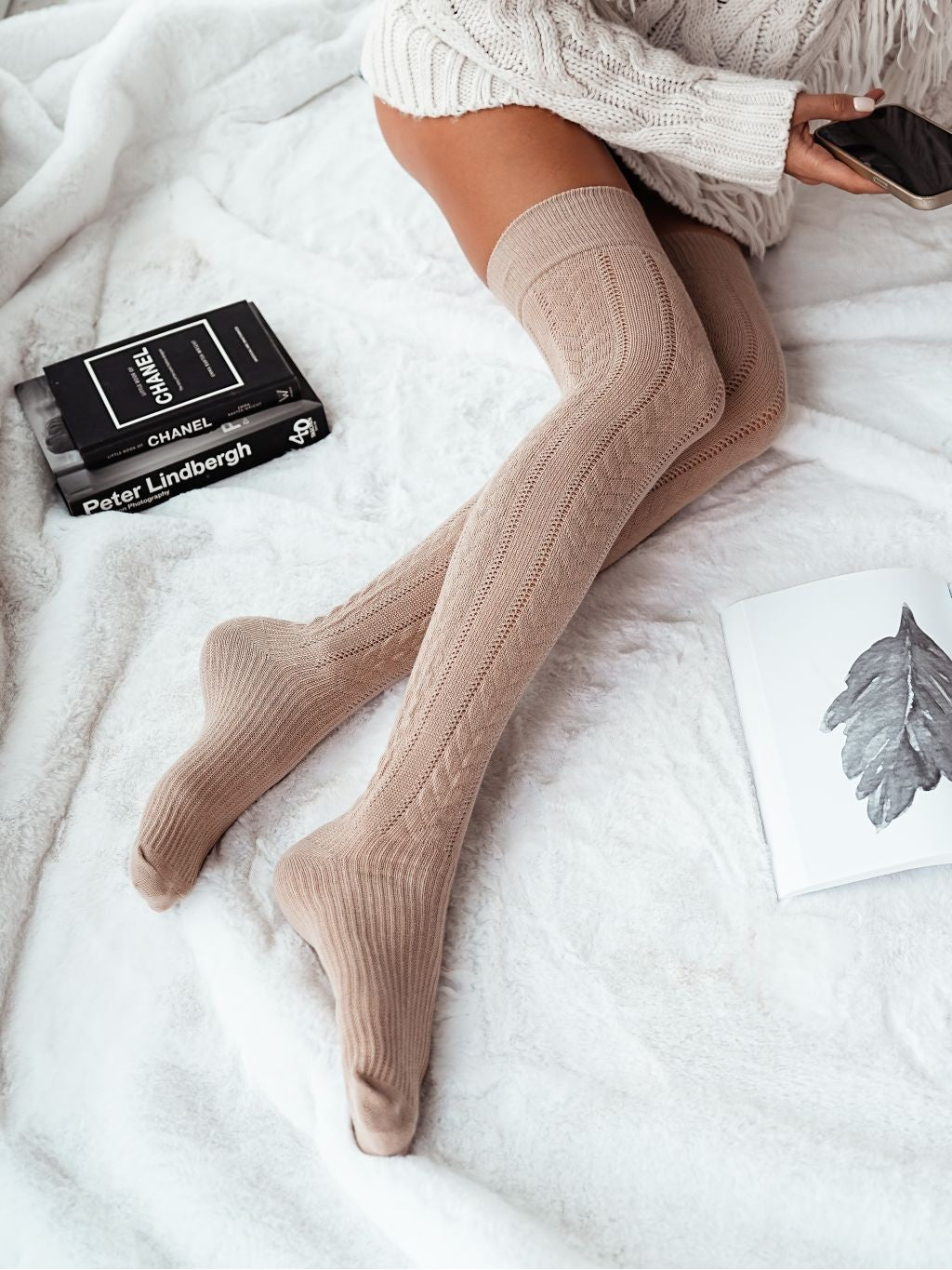 Overknee Socks Beige