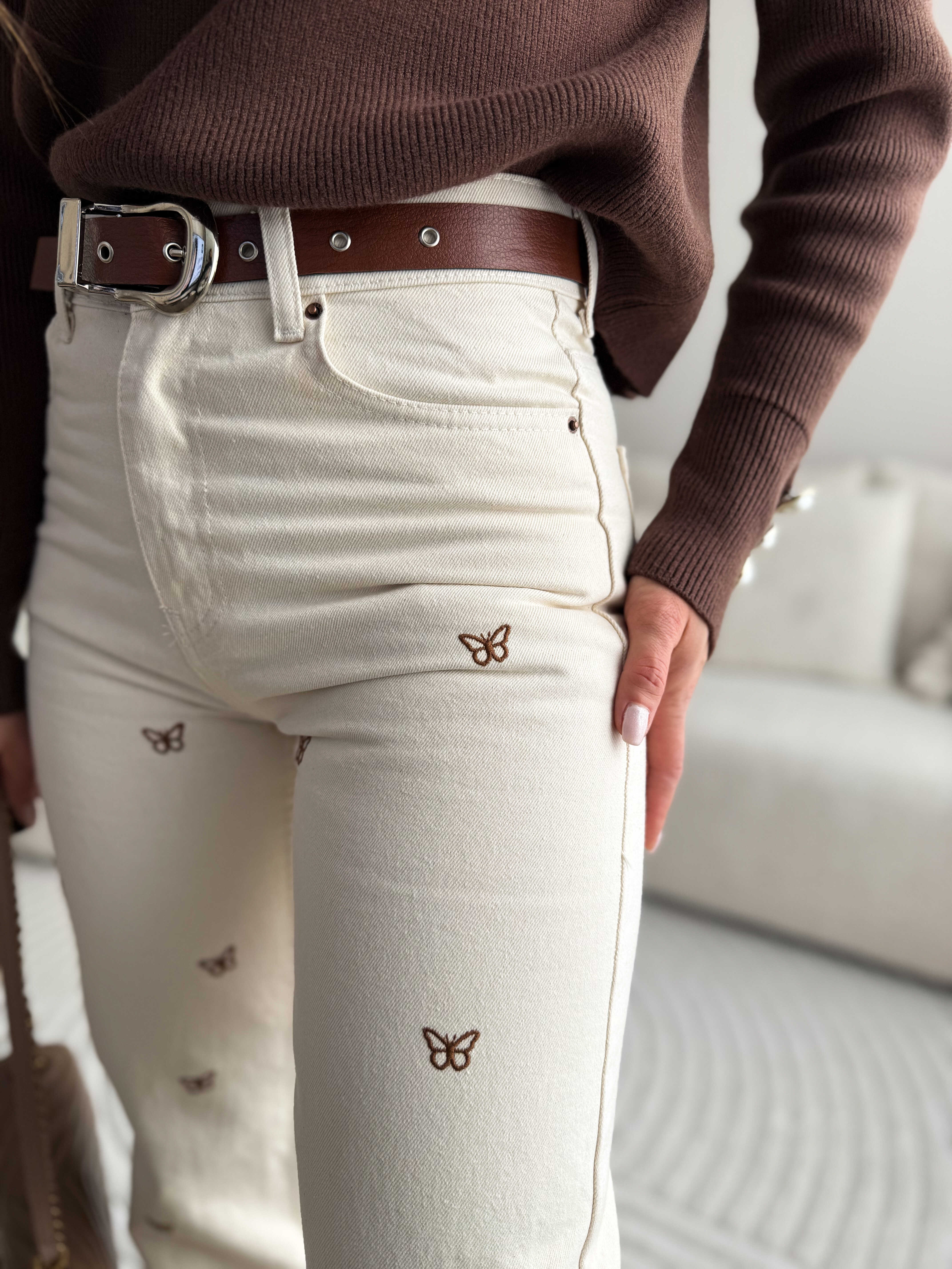 Emmy Wide Leg Jeans Ecru
