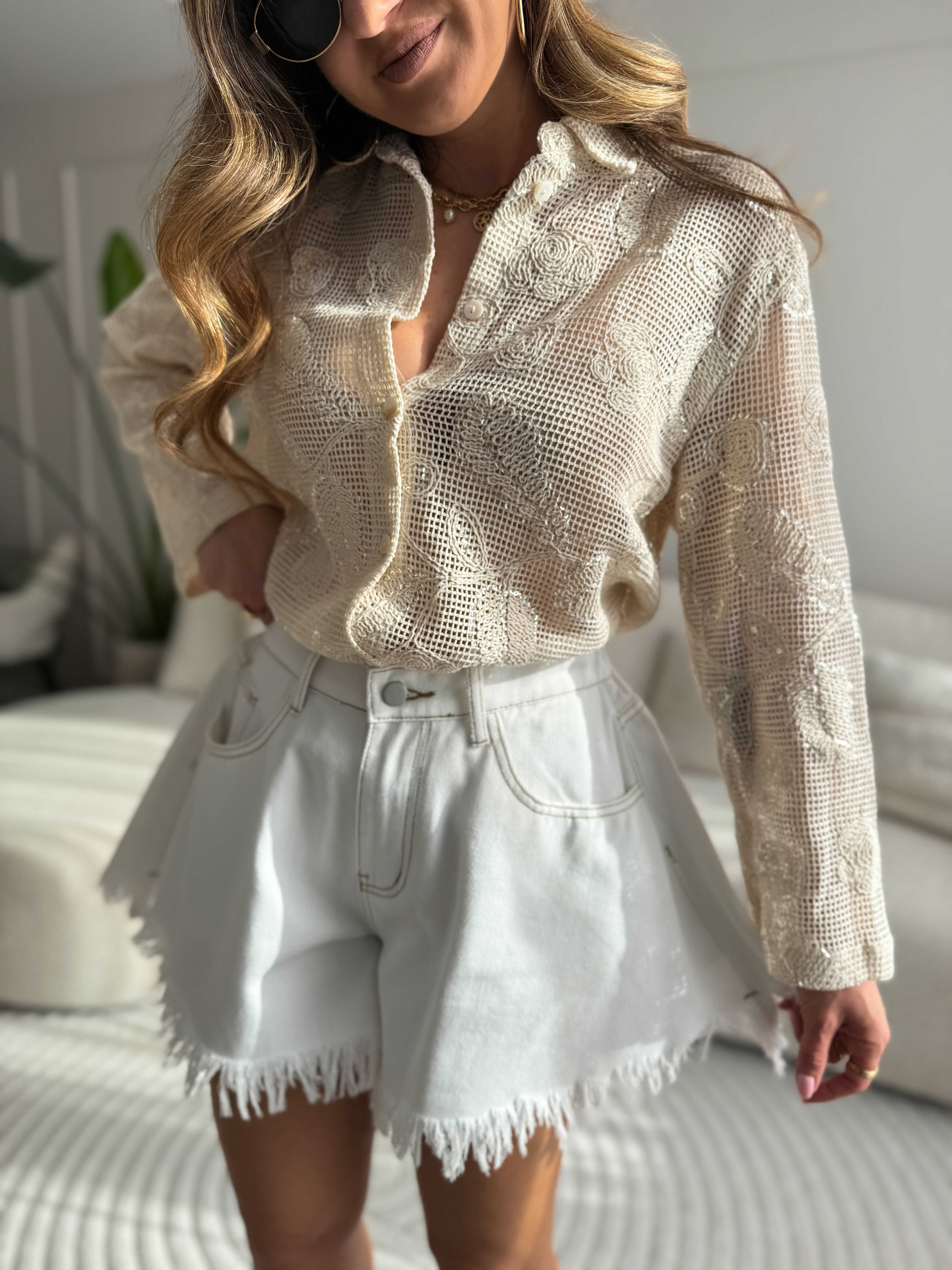 Crochet Blouse Beige