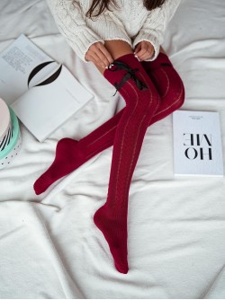 Overknee kousen Met Lint Bordeaux