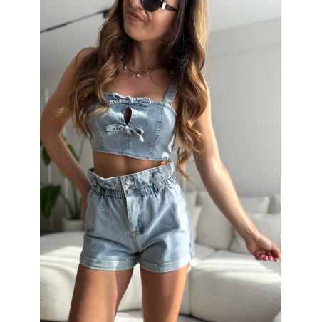 Denim Top met strikken
