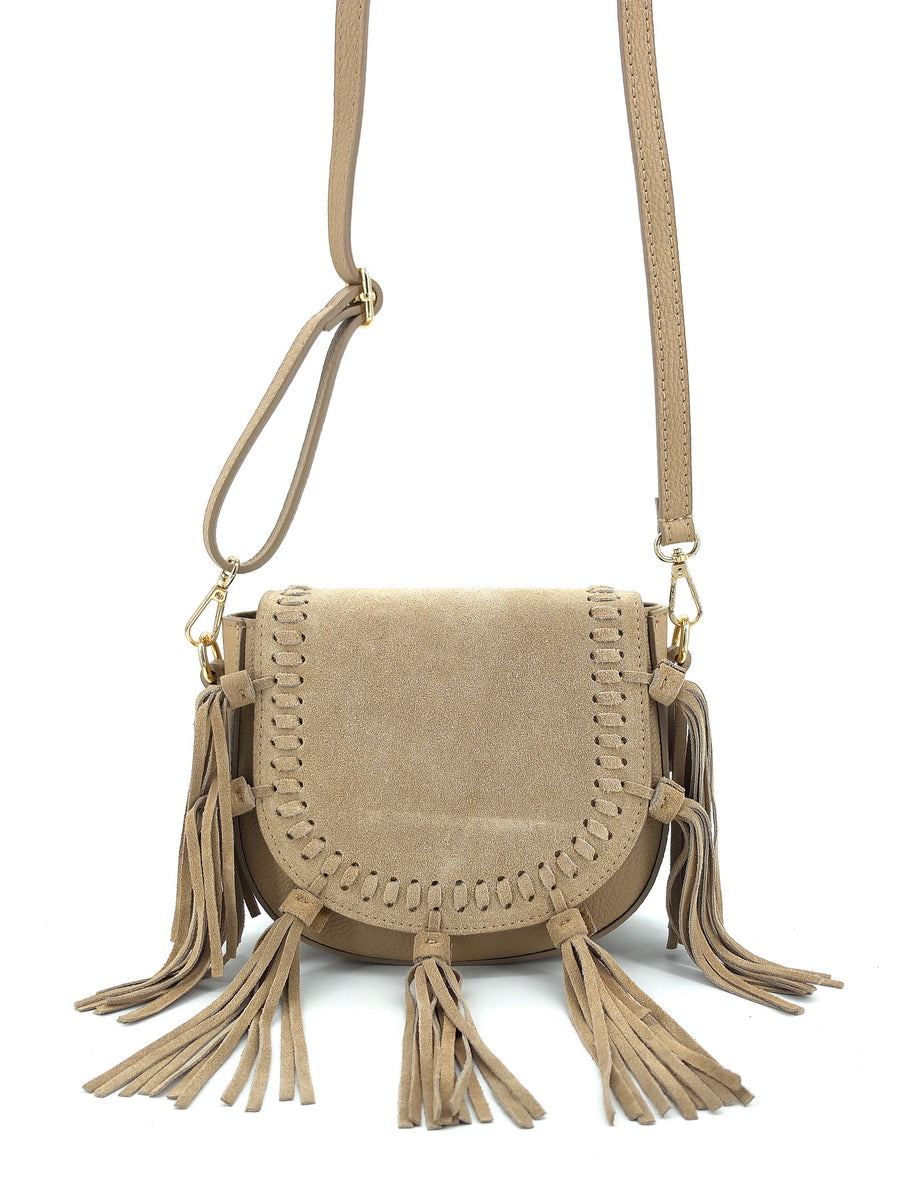 Boho Crossbody Bag - Real Leather Taupe