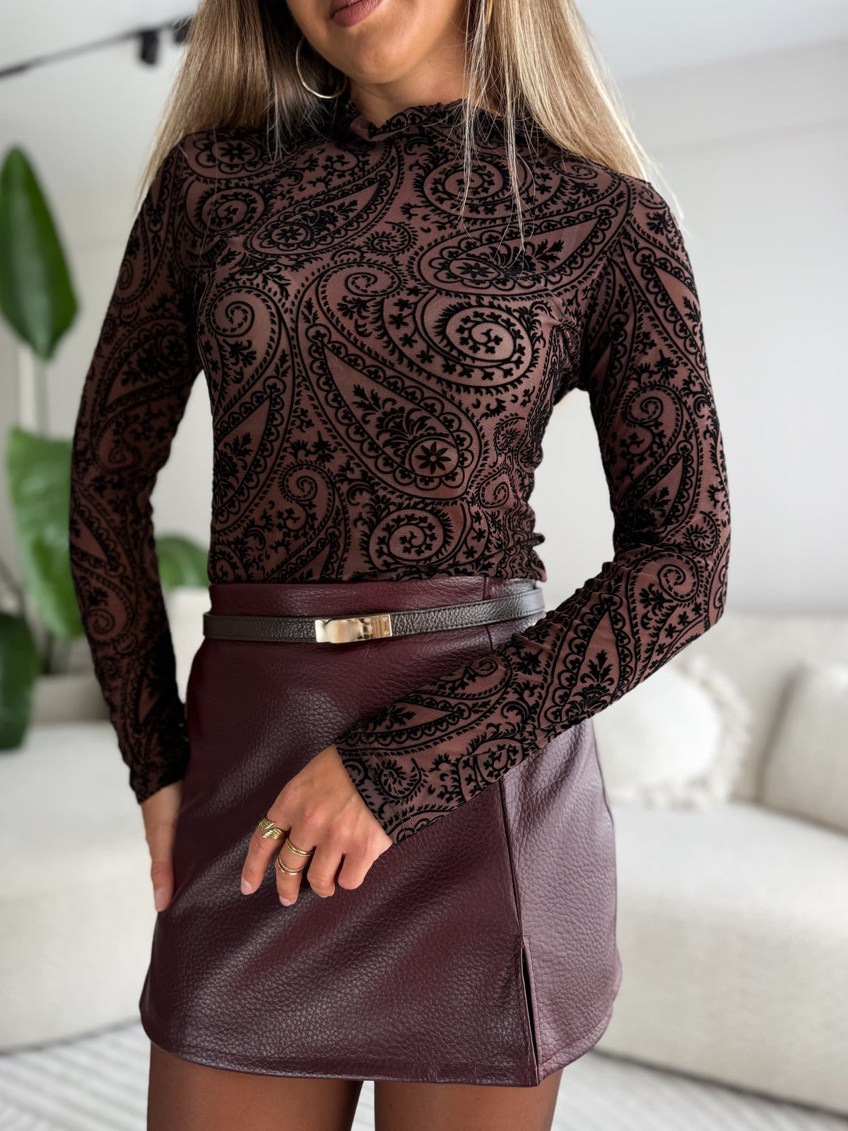 Elodie Velvet Mesh Top Brown