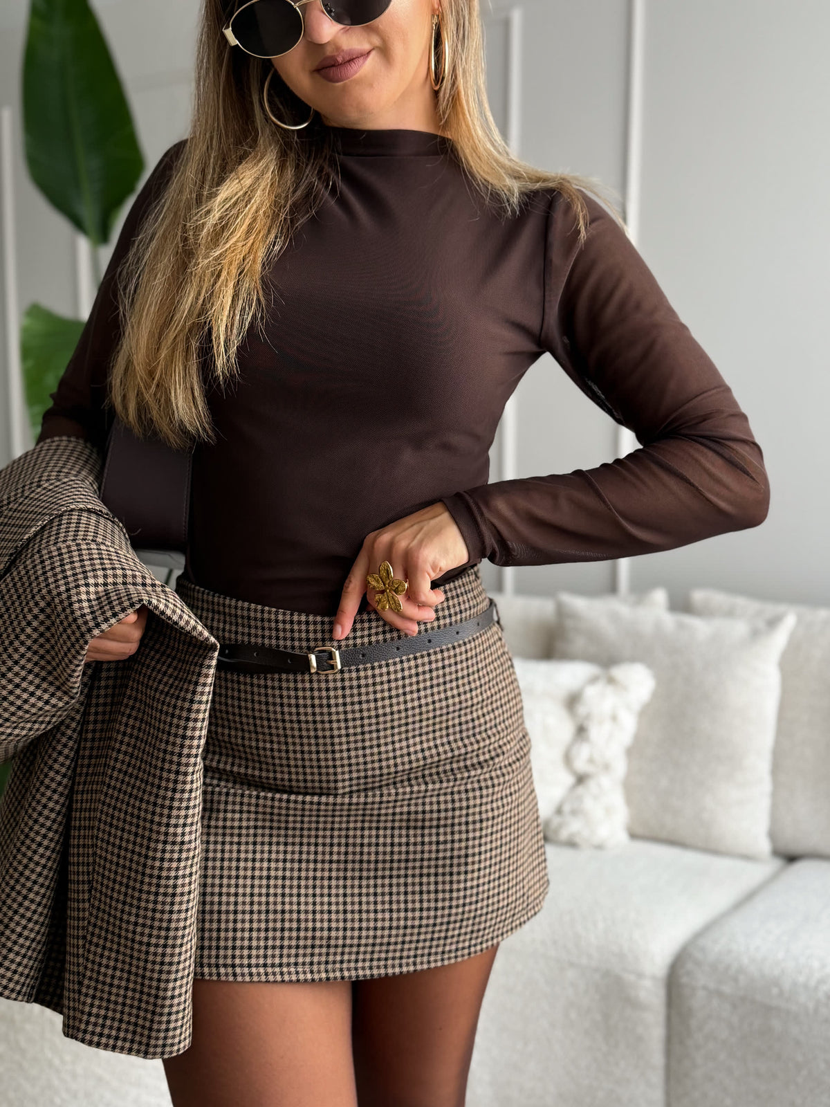 Doris Mesh Top Brown