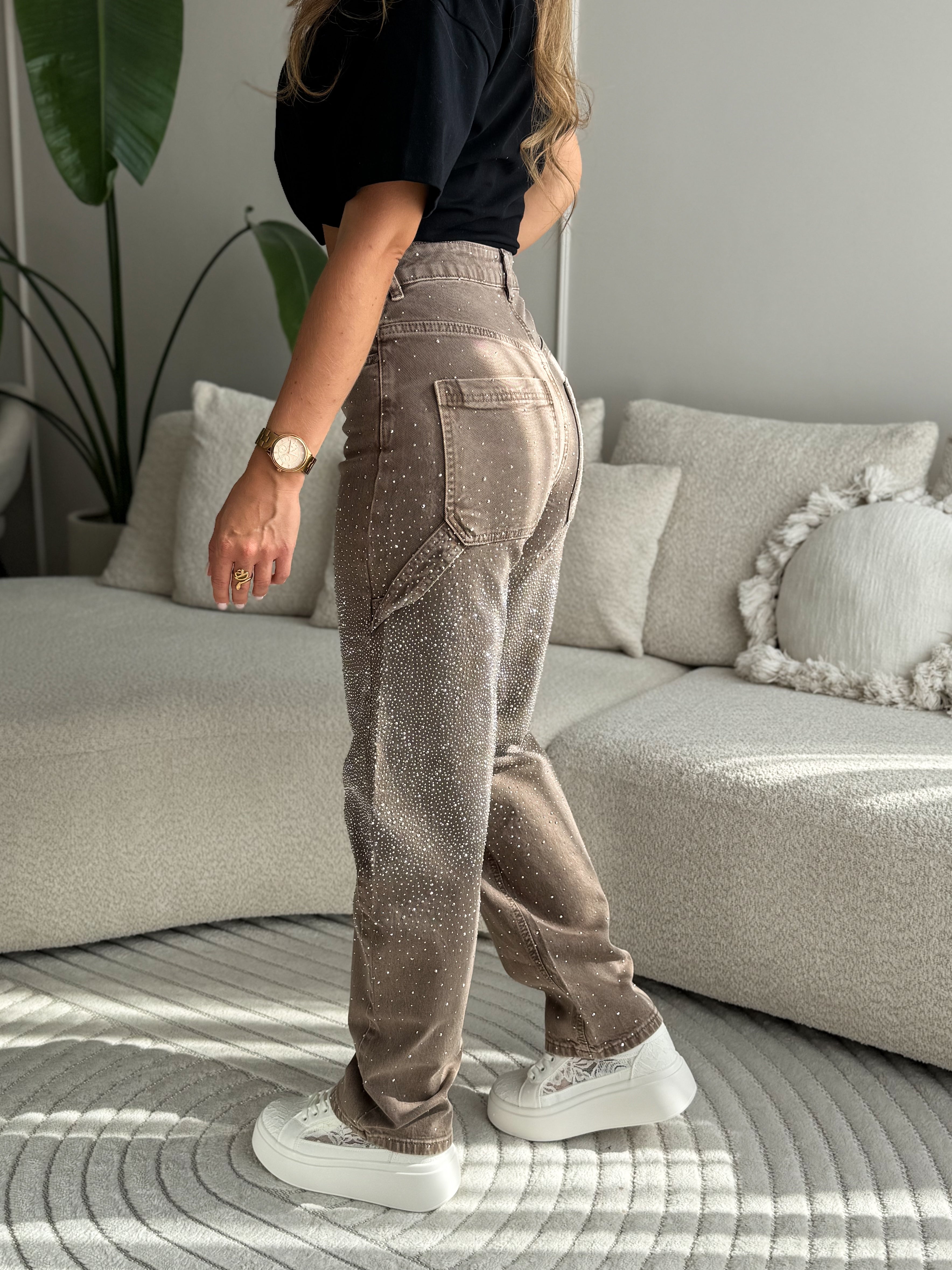 Grace Crystal Jeans Brown Barrel