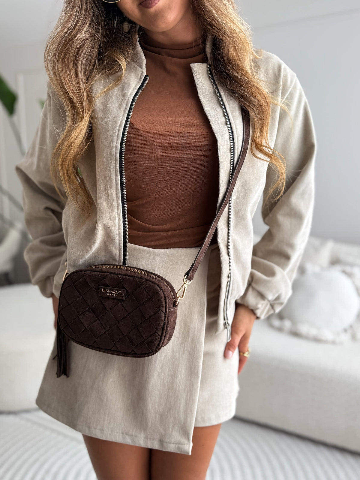 Mila Suede Crossbody Bag Chocolate