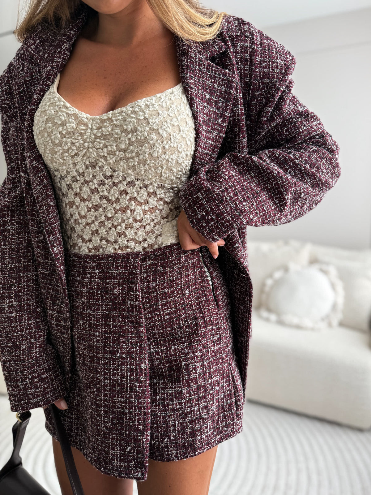 Olia Classy Set Blazer + Skort Burgundy