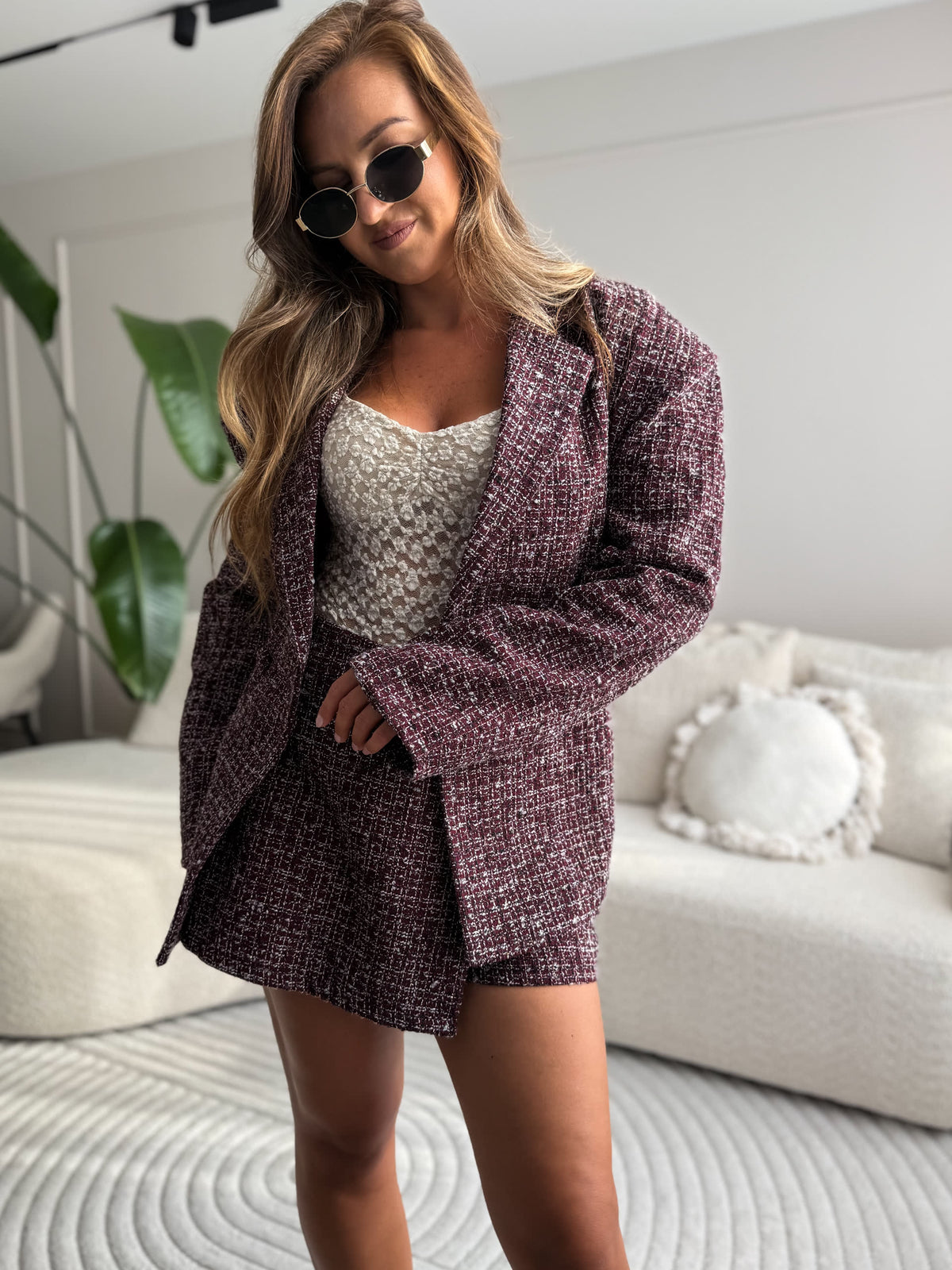 Olia Classy Set Blazer + Skort Burgundy