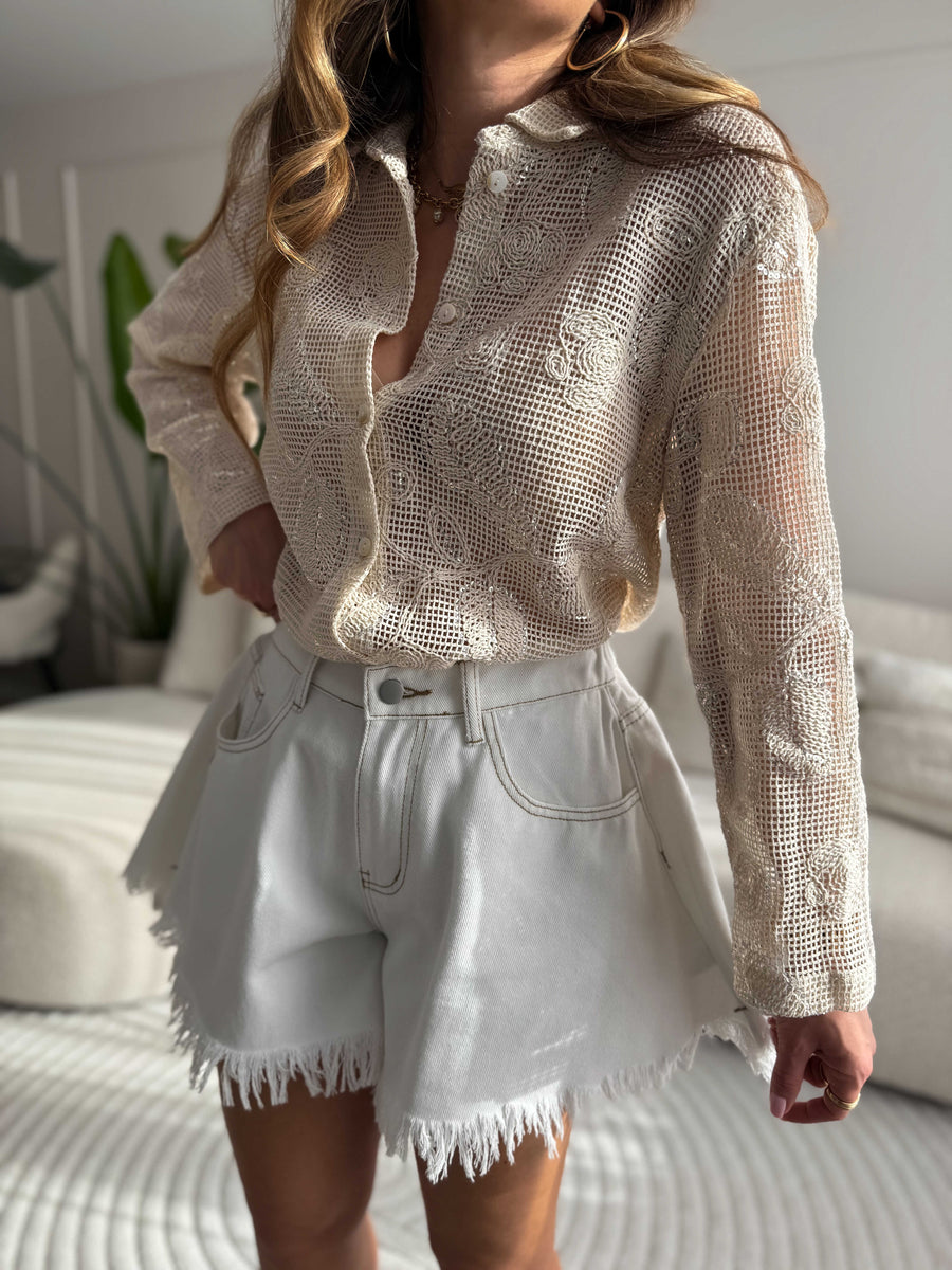 Crochet Blouse Beige